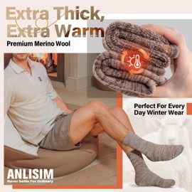 Anlisim Extra Thick Merino Wool Thermal Boot Hiking Socks Warm Winter Cozy Crew Comfy Full Cushioning Work Women Men Socks 4 Pairs(Brown Series,M)