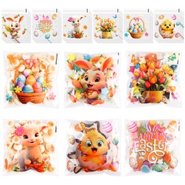 DERAYEE Cellophane Bags, 120 Pieces Easter Cellophane Bags, Candy Bags, Easter Children's Party Candy Bags
