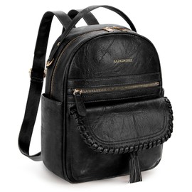 RAINSMORE Mini PU Leather Backpack Purse For Women Anti-theft Designer Small Purse Backpack Elegant Waterproof Shoulder Bag Purse For Travel Casual Business College Lightweight Tassel Black