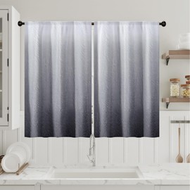 Visioun - Cortinas cortas de cocina pequeñas con textura degradada, color gris, clásico, color gris, con bolsillo para barra, cortinas de baño, tela de tratamiento, 2 paneles (27.5 x 39 pulgadas)