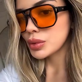 WHHJM Retro Square Aviator Sunglasses Women Men Fashion Rectangle Sun Glasses 70s Classic Vintage Shades (Brown/Tea)