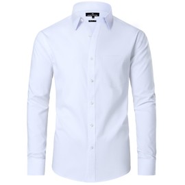Alimens & Gentle Men's Dress Shirts Regular Fit Long Sleeve Button Down Shirts Wrinkle Free Cotton Shirts White