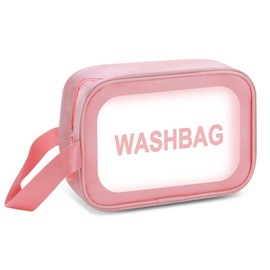 Clear Toiletries Bag, Clear Makeup Bags Waterproof Travel Toiletries Bag PVC Travel Wash Bag Portable for Women Men (M-Pink)