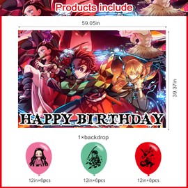 Slayer of Demon Birthday Decorations,Slayer Backdrops for Party Decorations Supplies,Anime Happy Birthday Banner Backdrop for Party Supplies (5x3ft)