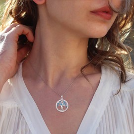 STARCHENIE Tree of Life Necklace 925 Sterling Silver Pendant for Women Family Tree Necklaces Aquamarine March Birthstone Jewelry for Her Wife Mom Grandma