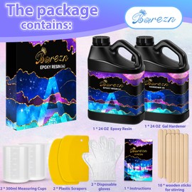 Bsrezn Epoxy Resin 48OZ Kit, Upgraded Crystal Clear Hard Casting Resin and Hardener Apoxy Resina Epoxica Transparent 2 Part Resin Art Supplies for Jewelry Making Mold Craft-Anti Yellowing 1:1