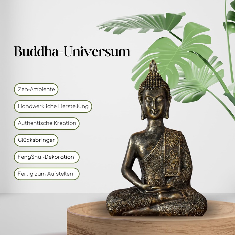 Zen Light Thai Buddha Figurine, Resin, Bronze, 10 x 23