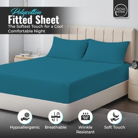 Rohi® Single Fitted Sheet with One Pillowcase – Pure Poly cotton Plain bedding (Single Fitted Sheet & Pillowcases, Teal)