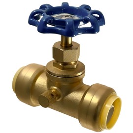 2 Piece XFITTING 3/4" Push Fit Stop Valve with Drain and Vent, Push to Connect Brass Plumbing Fitting, PEX Pipe, Copper, CPVC, PE-RT, HDPE, 2-5-2=2