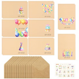 Geburtstagskarten Mit Umschlag und Aufklebern,Grußkarten Blanko 16 Stück,Aquarell Ballons Kuchen Alles Gute Zum Glückwunschkarte Geburtstag für Baby Shower Happy Birthday Kinder Männer Frauen