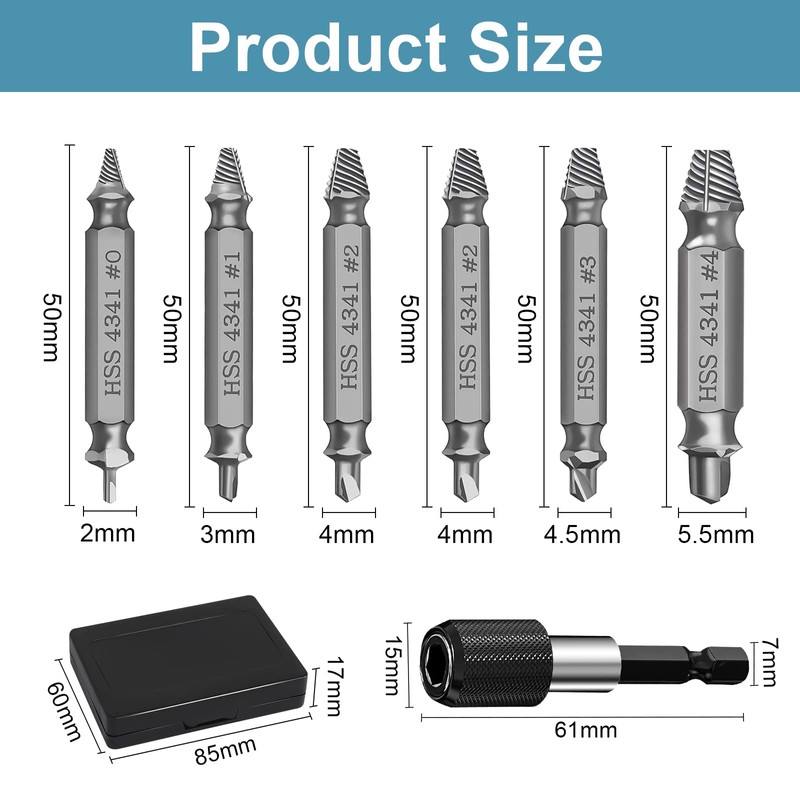 Screw Extractor Set, 6 Pieces Screw Extractor with Magnetic Bit