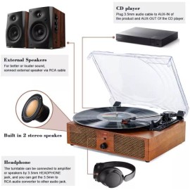 Digitnow! Vinyl Record 3 Speed Player Wireless Bluetooth Turntable with Built-in Speakers