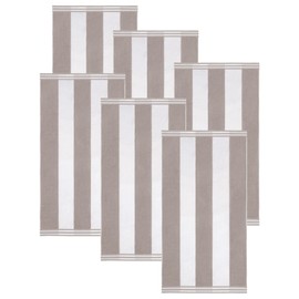 Superior Cotton Striped Beach Towels, Colorful Towels for Adult, Kid, Pool, Swimming, Sand, Travel, Large Oversized, Absorbent, Fast Drying, Bath Basics, Cabana Collection, Set of 6, Light Grey
