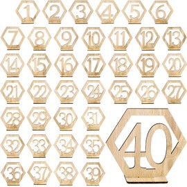 40 Pieces Wooden Table Numbers Hexagon Shape Table Numbers for Wedding Reception 1-40 Wood Numbers with Holder Base Standing Wood Wedding Decorations Rustic Wooden Numbers for Wedding Event Party