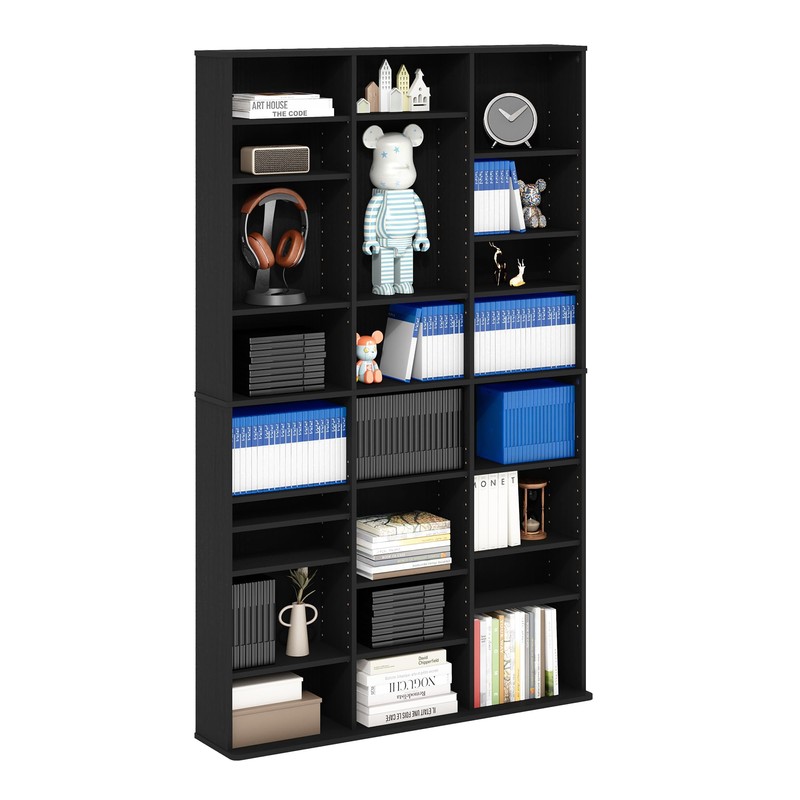 Furinno Jaya 24-Shelf Multimedia Media Storage Tower Rack with Adjustable