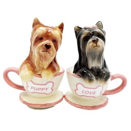 Yorkshire Terriers Cute Teacup Yorkie Puppy Love Ceramic Salt Pepper Shakers