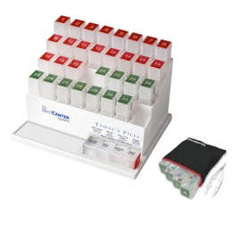 MedCenter Travel Pill Organizer with Zipper Pouch & Tweezers – Portable 4-Day Medication Case with Labeled Compartments for Travel, Vitamins & Supplements