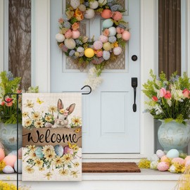 FUYUCHEN Easter Garden Flag Bunny Eggs Daisy 12x18 Inch Double Sided Outside Rabbit Flower Holiday Welcome Flag Yard Outdoor Decoration