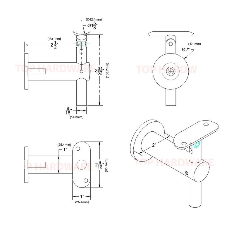 WB-242 Stainless Steel Wall Mount Adjustable Handrail Bracket for 1-1/2"