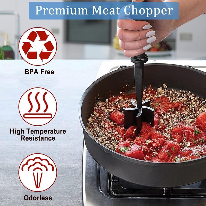 Meat Chopper, Ground Beef Masher with 5-Blade Head, High-Temp Heat-Resistant