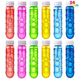 Sloosh 24 Pack 2oz Bubble Liquid Clear Bottle with Wand Set for Kids, Summer Bubble Fun Activity, Easter, and Assortment Party Favors
