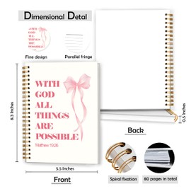 XUNLURY Pink Coquette Bow Christian Notebook, with God All Things are Possible Bible Journal, Prayer Journal for Woman, Church Notes Notebook, Scripture Hardcover Spiral Notebooks, 5.5x8.3 Inch