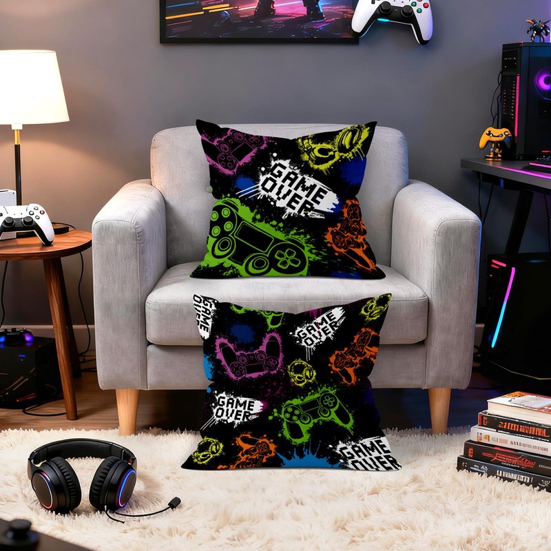 Joymaison 18x18 Set of 4 Video Game Gaming Room Throw