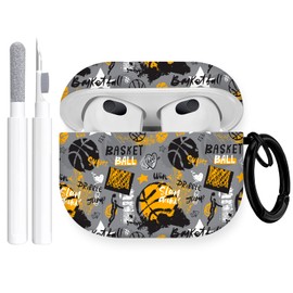 Gedicht for Airpods 3rd Generation Case, Cute Cool Basketball Pattern TPU Soft Cases for Airpods 3rd Case Cover, Shockproof for Airpods 3 Case Men Women with Cleaner Kit & Keychain, Orange