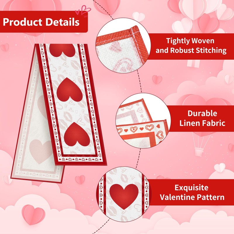 Valentine's Day Heart Table Runner 72 x 13 Inch Decorations,