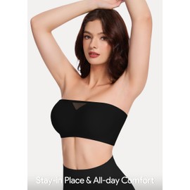 HBselect Strapless Bras for Women Seamless Non-Slip Silicone Padded Bandeau Bra Comfort Wireless Tube Top Bralette Black