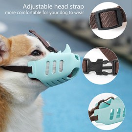 NACOCO Anti Bite Dog Muzzle - Dog Soft Mouth Rhino with Adjustable Strap Covers Breathable Silicone Cage Pet for Biting Chewing Small Medium (Blue Rhino, M)