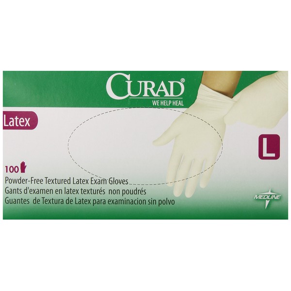 Curad Powder-Free Latex Exam Gloves, Large, 100 Count