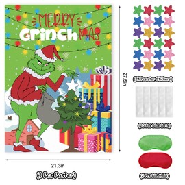 WISANU Christmas Games Party Supplies - Pin The Star on Grinchs Decorations Gifts for Holiday Party Game Kids Family Games