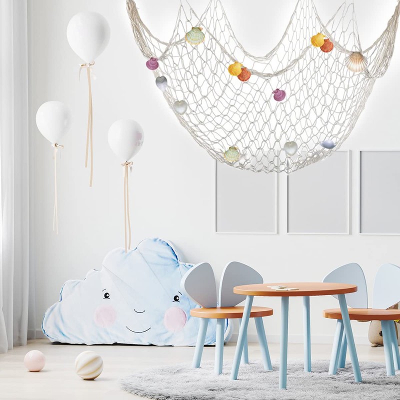 Ihvewuo 2 Pcs Fish Netting Decoration Beige Nautical Fish Net