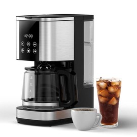 COWSAR 10-Cup Coffee Maker, 24-Hour Programmable Coffee Brewer, Keep Warm, Drip Free, Washable Filter, Stainless Steel, Black