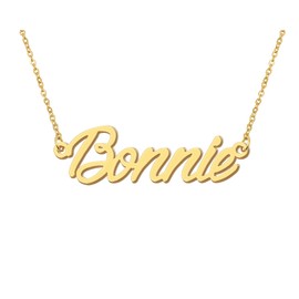 Aoloshow 18k Gold Plated Bonnie Name Necklace Womens Initial Nameplate Necklaces Stainless Steel Jewelry for Mother's Day