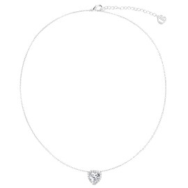 COBI CZ Birthstone Heart Pendant Necklace for Women, 925 Sterling Silver Necklaces, Fashion Jewelry for Everyday Wear, Dainty Cubic Zirconia Necklaces, Ideal Gift Choice for Your Love - Silver