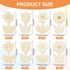 DIY 3D Flower Spring Wooden Craft Slices to Paint, Unfinished Wood Ornaments for Painting, Ideal for Home Decor & Seasonal Crafts(24PCS)