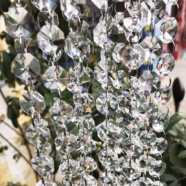 Crystal Chandelier Beads Beebel 19.7Ft Clear Glass Crystal Beads Lamp Chain Garland for Chandelier Prism Octagon Beads Chain for Wedding Home and DIY Craft Jewelry Decoration