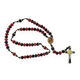 St Jude Our Lady of Guadalupe Virgin Red Black Crystals Rosary Necklace Rosario