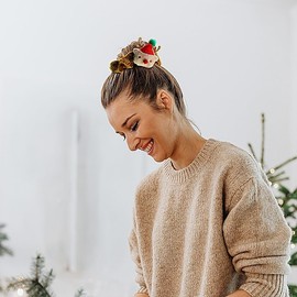 E EMZHOLE 3PCS Christmas Hair Scrunchies Velvet Christmas Hair Ties Elastic with Christmas tree Santa Claus Elk Hair Bands Hair Ties Xmas Ponytail Holders Hair Accessories for Women Girls (B)