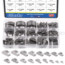 Glarks 155Pcs 17 Sizes Woodruff Keys Assortment Kit Carbon Steel Woodruff-key Semi-Circular Keys Metric Set for Fasteners Mechanical Industry