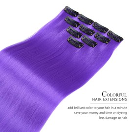 Yamel Colored Hair Extensions 10 Pieces 20 inch Clip in Hair Extensions for Women Synthetic Straight Hairpieces for Christmas Costume Party Light Purple