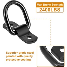 MACHSWON Pack of 10 Black D Rings Anchor Lashing Ring Tow Hook Tension Anchors 1/4" Diameter 2400 lbs Capacity for Trailers, Trucks, Boats, RV, ATV, SUV, Vehicle, Cars
