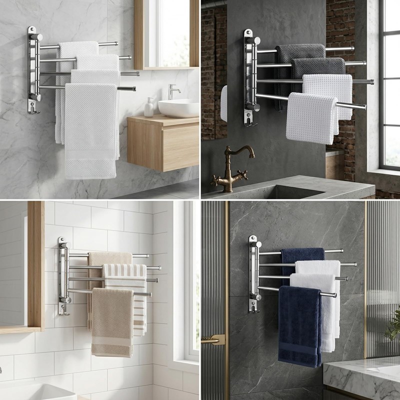 Swivel Towel Rack Wall Mounted, 1/2/3/4/6-Bar Options, 12.8" Long Arm