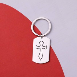 Be Strong and Courageous Joshua 1:9 Keychain Christian Dog Tag Key Ring (Silver dog tag keychain)