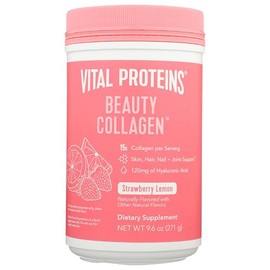 Vital Proteins Beauty - Suplemento en polvo de péptidos de colágeno para mujeres, 120 mg de ácido hialurónico, 15 g de colágeno por porción, mejora la elasticidad y la hidratación de la piel, limón de fresa, recipiente de 10.5 onzas