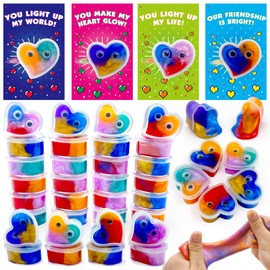 28 Packs Valentines Day Gifts for Kids, Valentines Galaxy Hearts Slime with Valentines Cards Stress Relief Fidget Toy for Kids Boys Girls School Classroom Prizes Party Favors Valentine Exchange Gifts