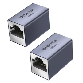 Orbram UL Listed Ethernet Extender 10Gbps, 2Pack RJ45 Coupler Adapter for Cat8/Cat7/Cat6a/Cat6/Cat5 Cable, 328ft Long-Distance Connection, Female to Female Coupler, Aluminum Alloy Shell, Space Grey