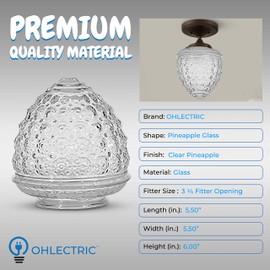 OhLectric OL-41424 Pantalla de cristal de piña de repuesto para luces – Pantalla de cristal fácil de instalar – Pantalla personalizable – Luces colgantes o apliques de pared – Apertura de ajuste de 3-1/4 pulgadas